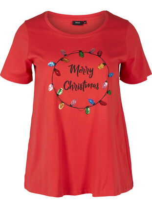 Weihnachts-T-Shirt aus Baumwolle, Tango Red Merry, Packshot image number 0