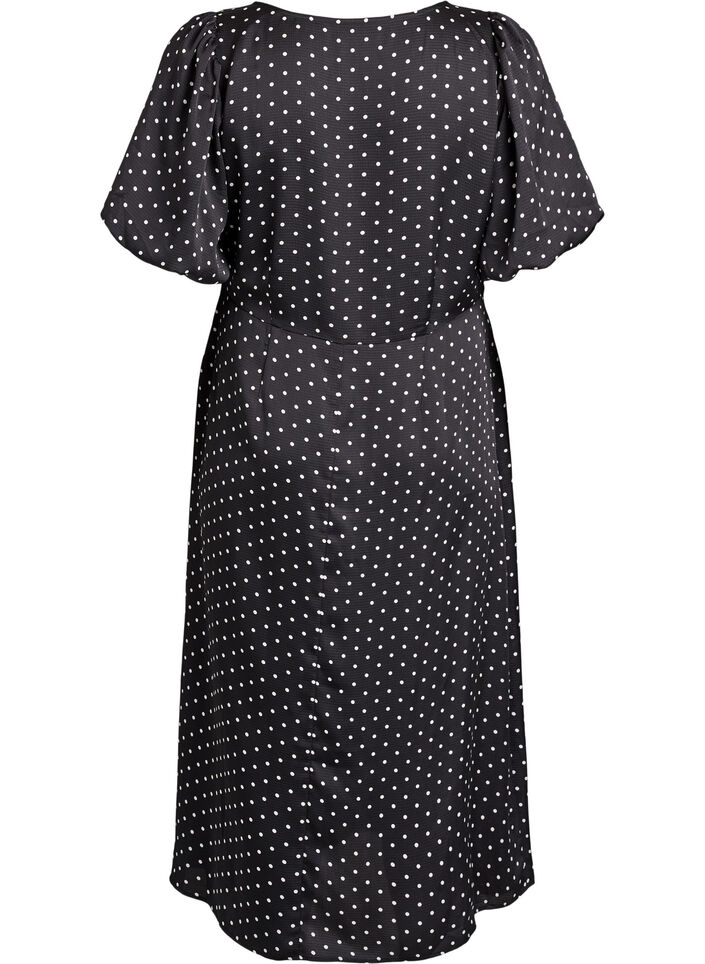 Gepunktetes Midikleid mit eckigem Ausschnitt, Schwarz, Packshot image number 1