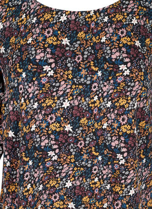 Bluse mit Print, 3/4-Ärmeln und Spitze am Rücken, Black/Multi Flower, Packshot image number 2