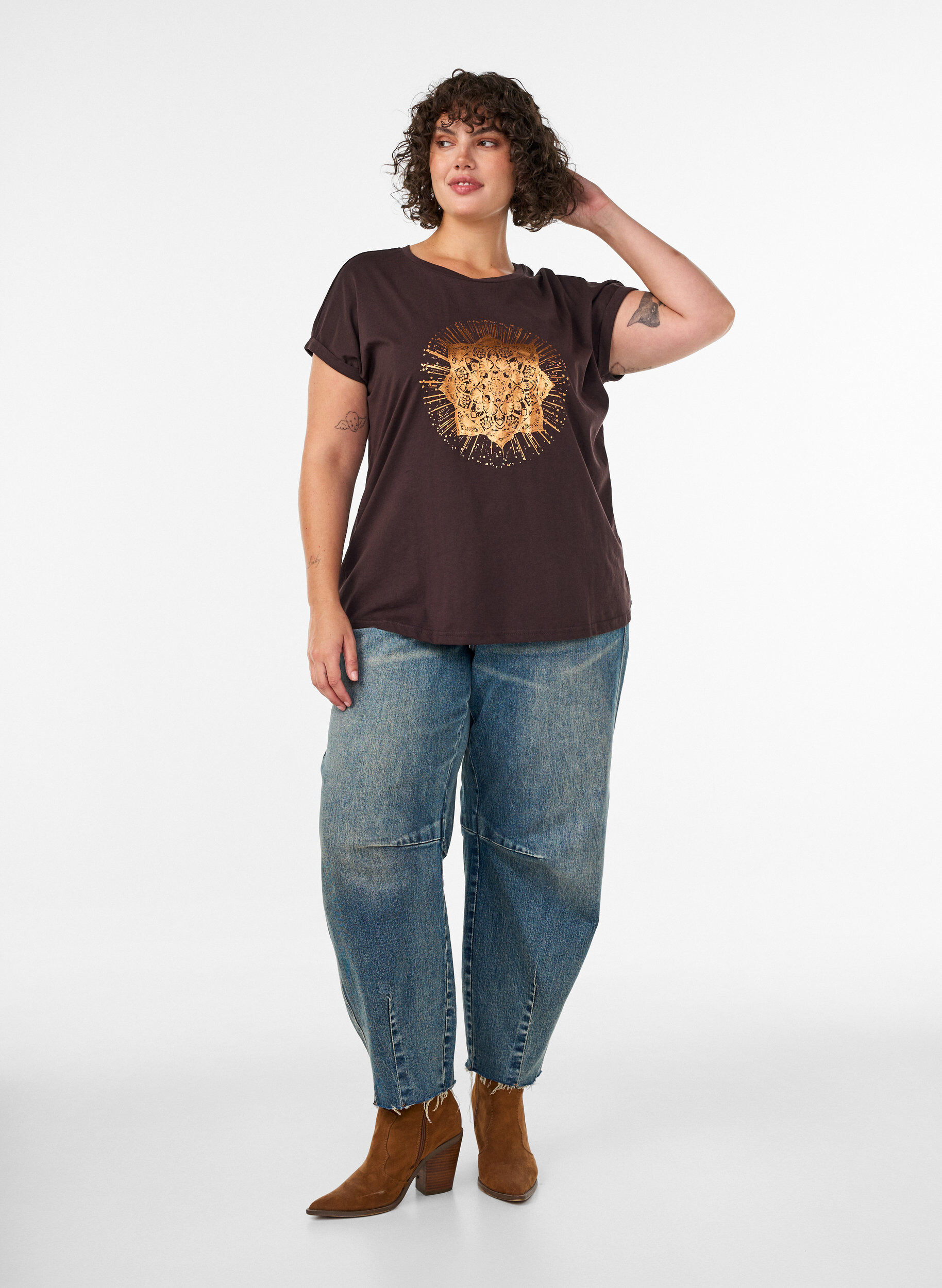 ZizziT-Shirt mit dekorativem Frontprint, Braun, Model image number 1