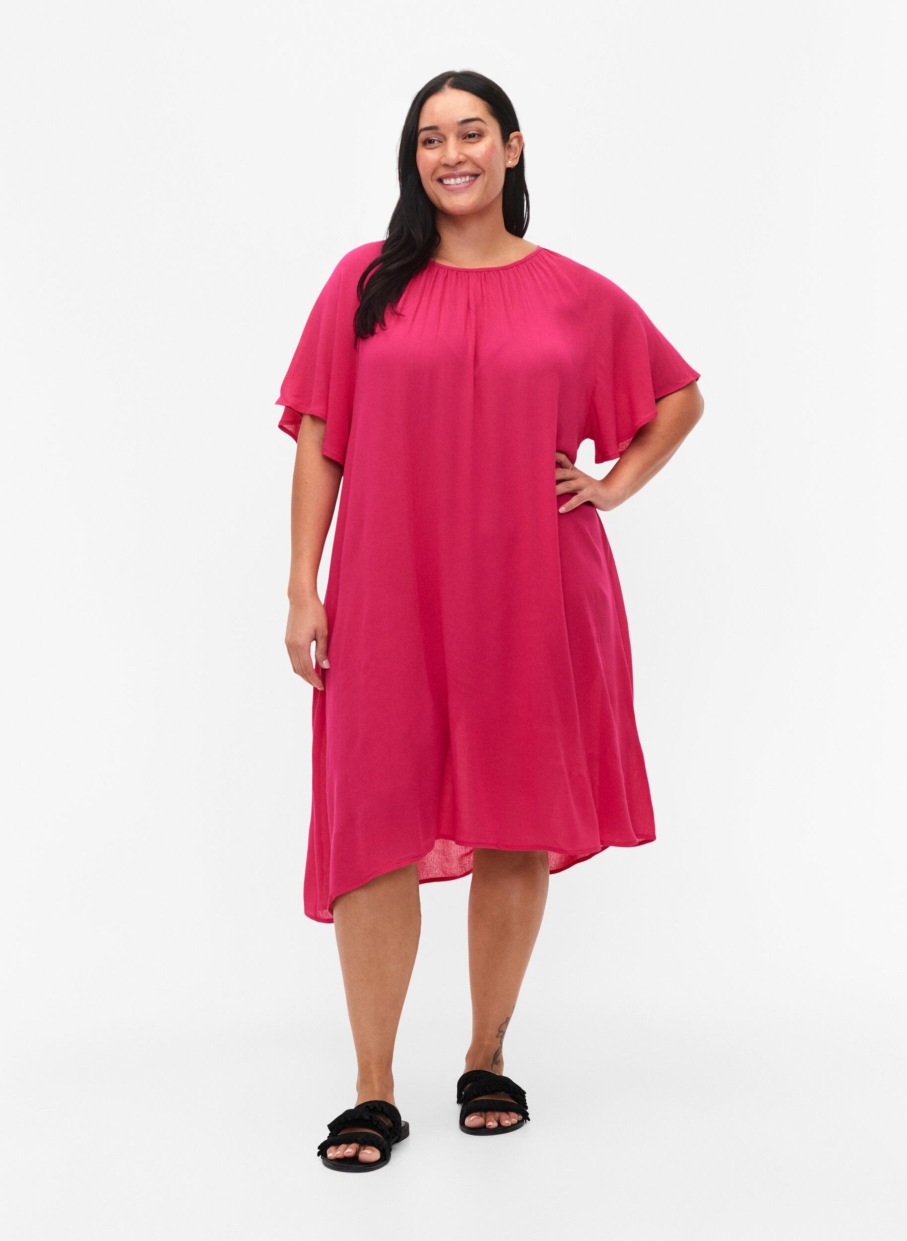 Zizzi Kleid aus Viskose mit kurzen &Auml;rmeln, Bright Rose, Model image number 2