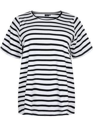 Gestreiftes Baumwoll-T-Shirt, Black Stripes, Packshot image number 0