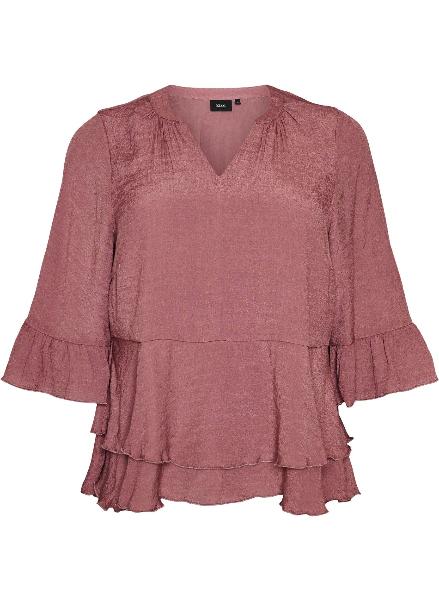 ZizziBluse mit 3/4-&Auml;rmeln und R&uuml;schendetails, Rot, Packshot image number 0