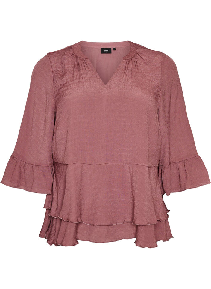 Bluse mit 3/4-&Auml;rmeln und R&uuml;schendetails, Rot, Packshot image number 0