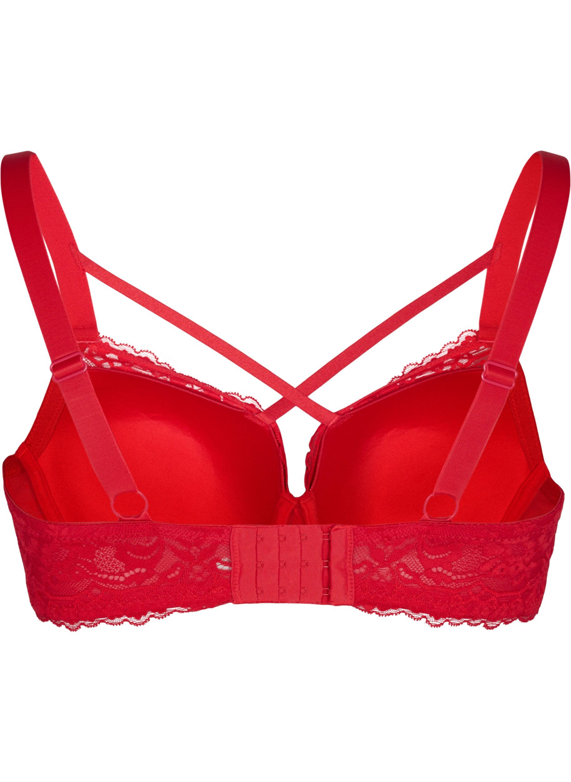 Zizzi Wattierter BH mit Spitze und Straps, Red Ass., Packshot image number 1