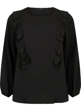 Langärmelige Bluse mit Rüschen, Black, Packshot image number 0