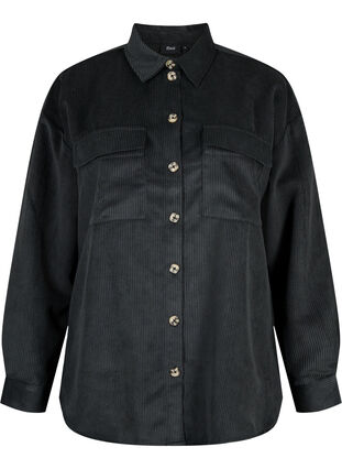 Langärmliges Shirt aus Samt mit Brusttaschen, Black, Packshot image number 0