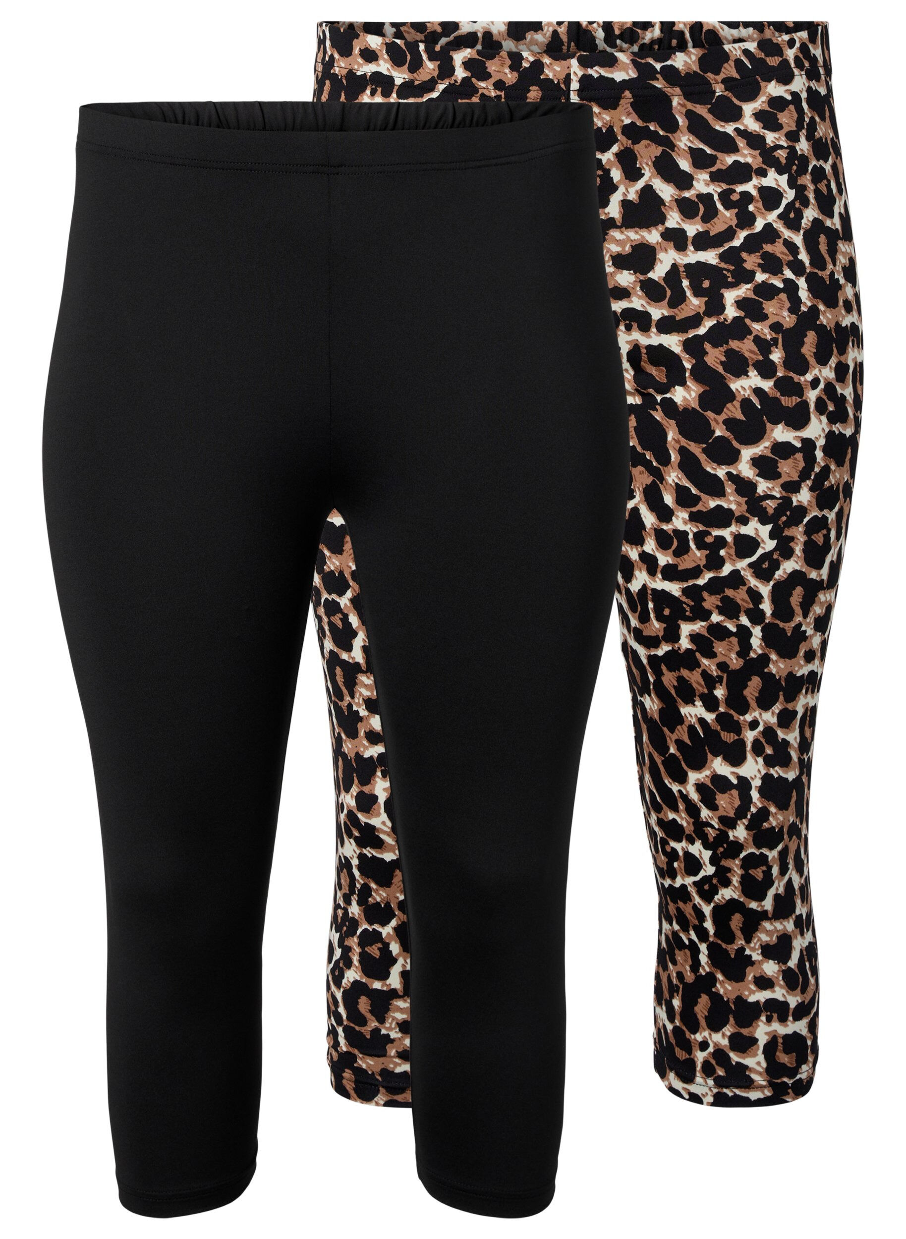 Zizzi 2er-Pack 3/4 Leggings, Black / LEO AOP, Packshot image number 0