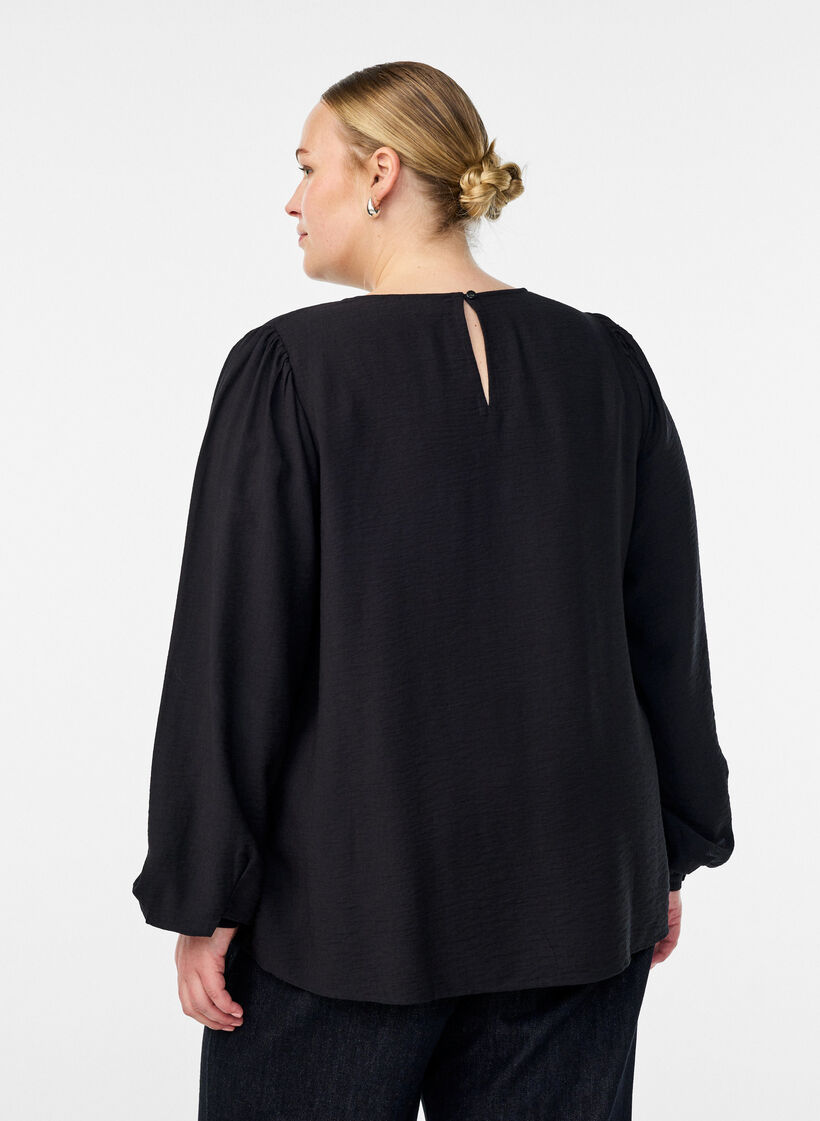 Langärmelige Viskosebluse, Schwarz, Model image number 2