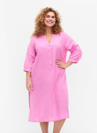 Langes Shirt-Kleid mit 3/4-Ärmeln, Begonia Pink, Model