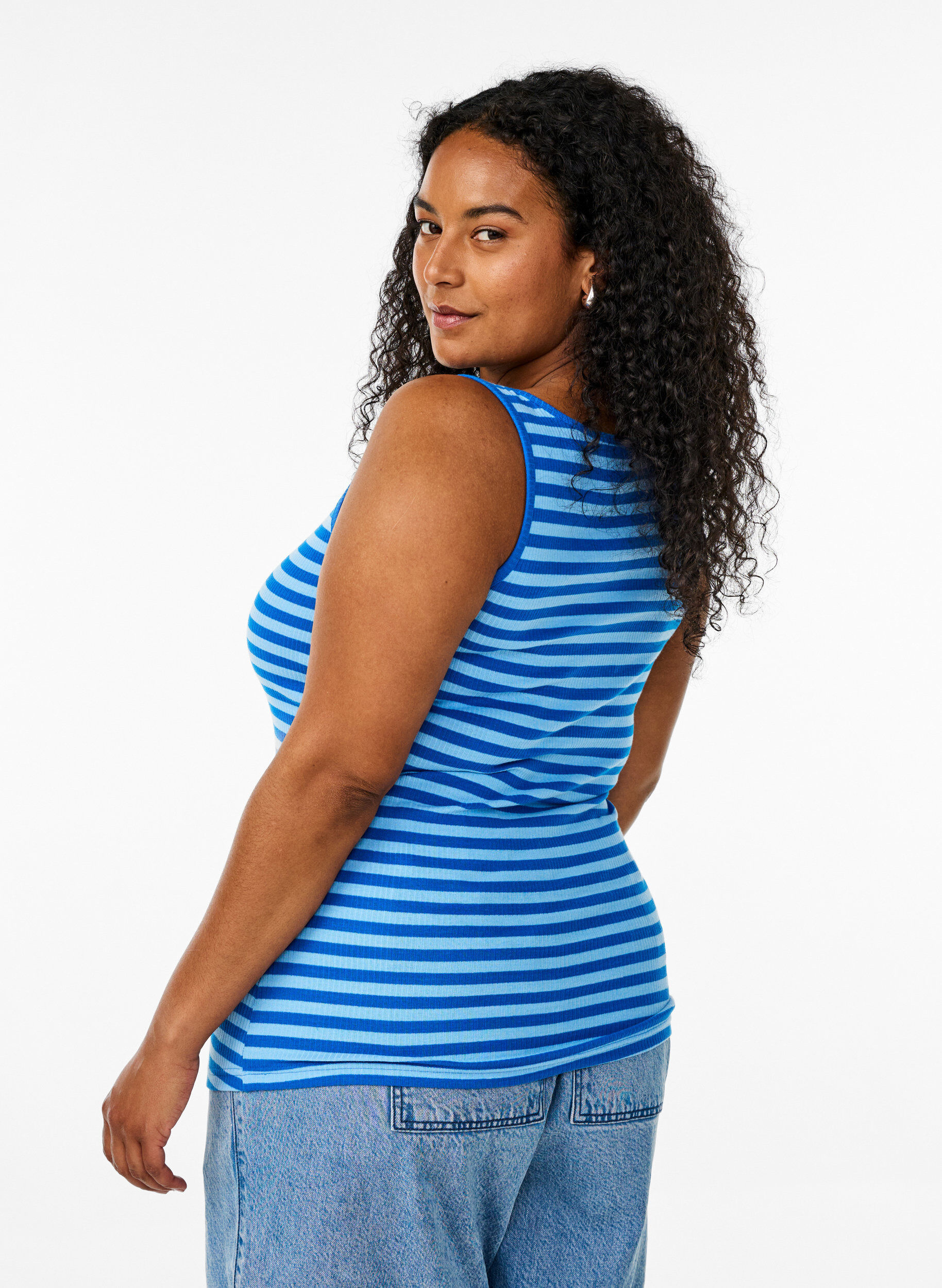 Zizzi Gestreiftes Tanktop mit Rippenstruktur, O. Air Daphne Stripe, Model image number 1