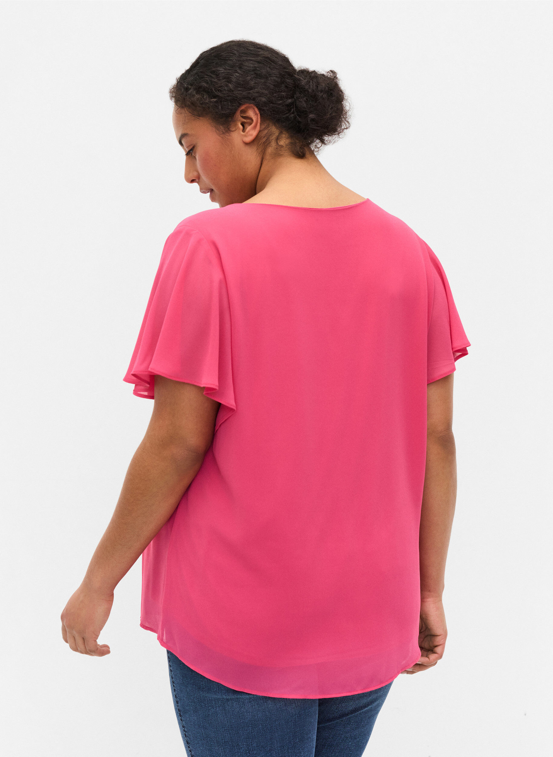 Zizzi Bluse mit kurzen &Auml;rmeln, Magenta, Model image number 1