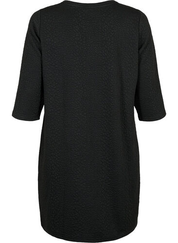 Strukturiertes Kleid mit 3/4-Ärmeln, Black, Packshot image number 1