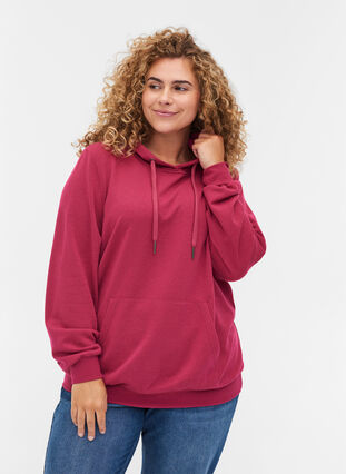Sweatshirt mit Kapuze und Tasche, Sangria, Model image number 0
