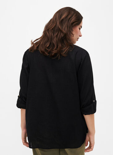 Hemdbluse mit Knopfverschluss aus Baumwoll-Leinen-Gemisch, Black, Model image number 1