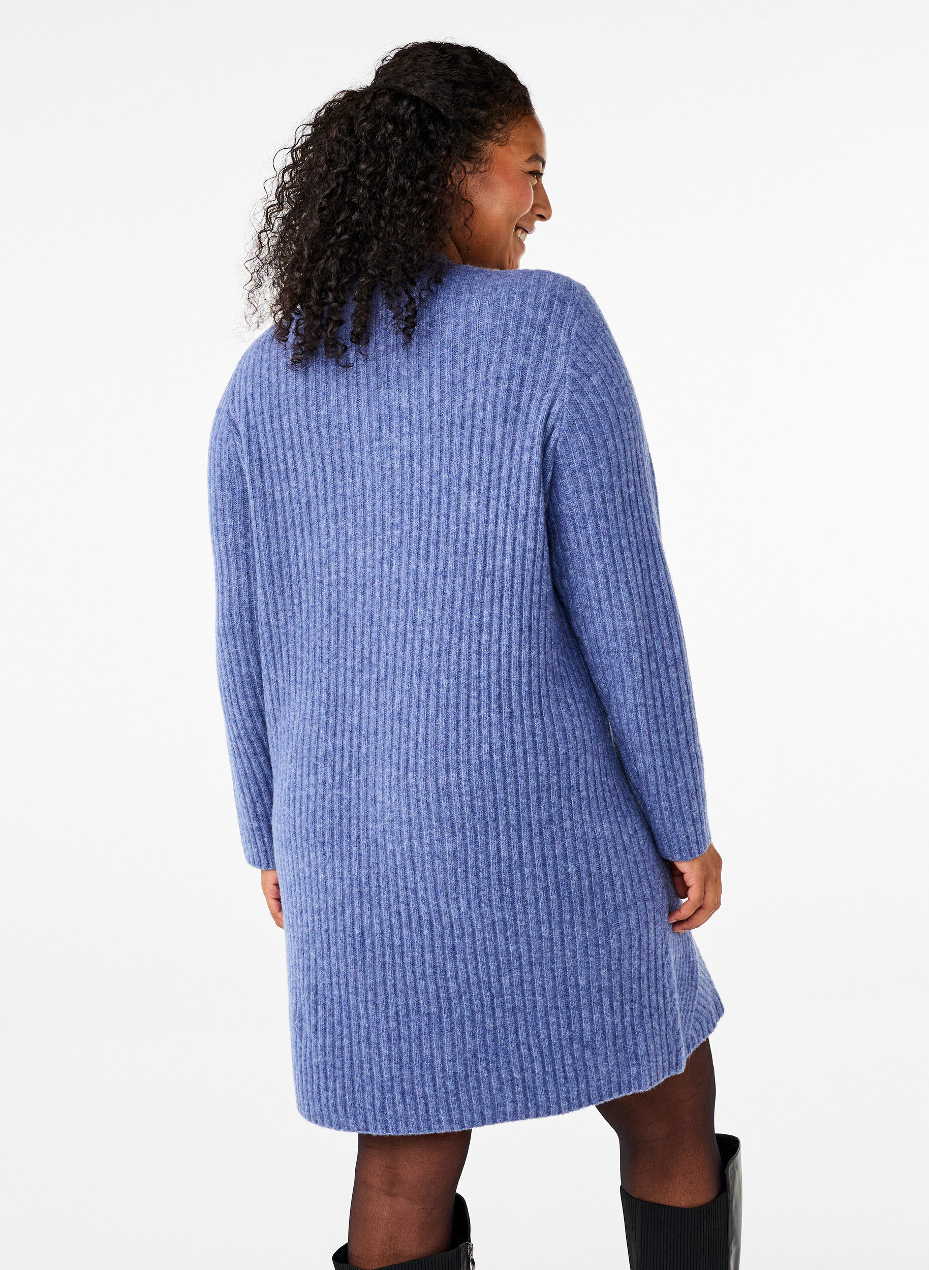 Zizzi Kurzes Rippstrickkleid mit Rundhalsausschnitt, Grey Blue Mel., Model image number 1