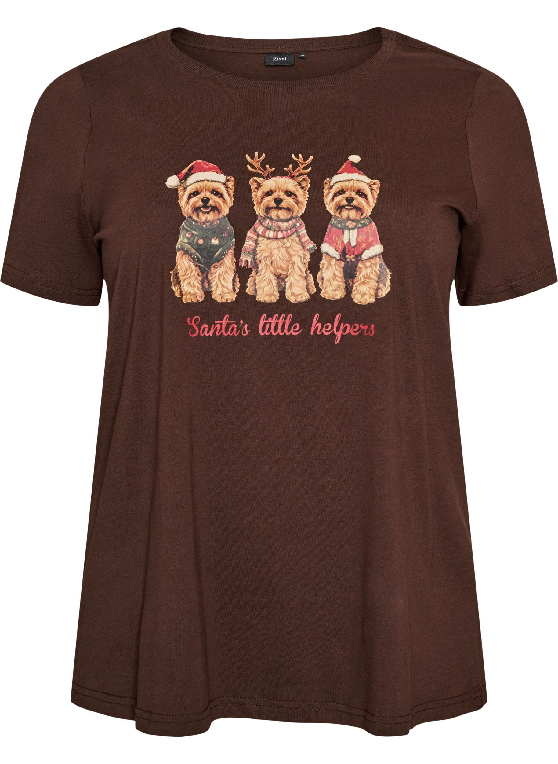ZizziWeihnachts-T-Shirt aus Bio-Baumwolle, Braun, Packshot image number 0