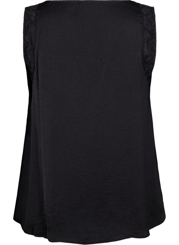 Ärmelloses Top mit Spitzensaum, Schwarz, Packshot image number 1