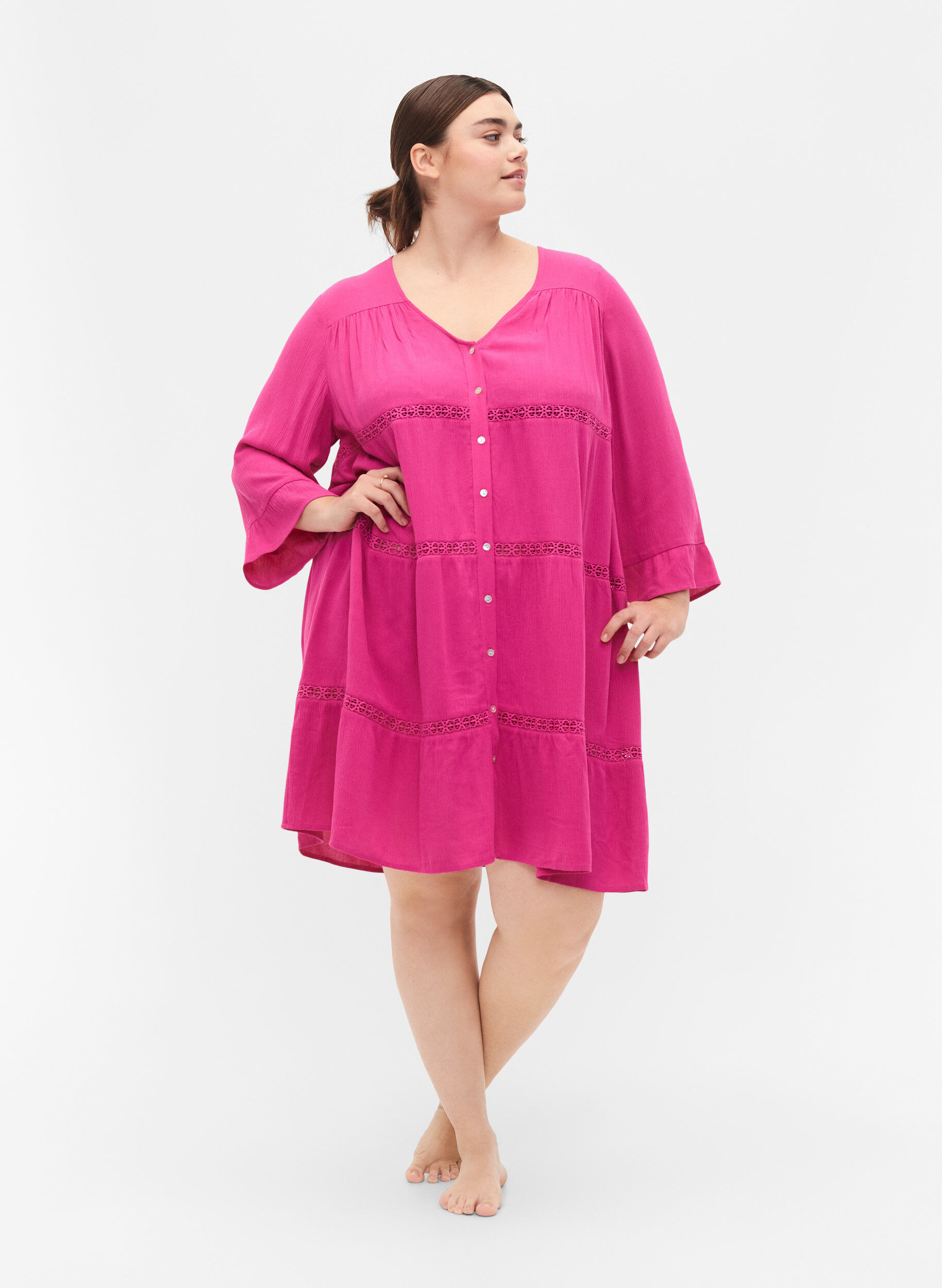 Zizzi Viskose Strandkleid, Raspberry Rose, Model image number 2