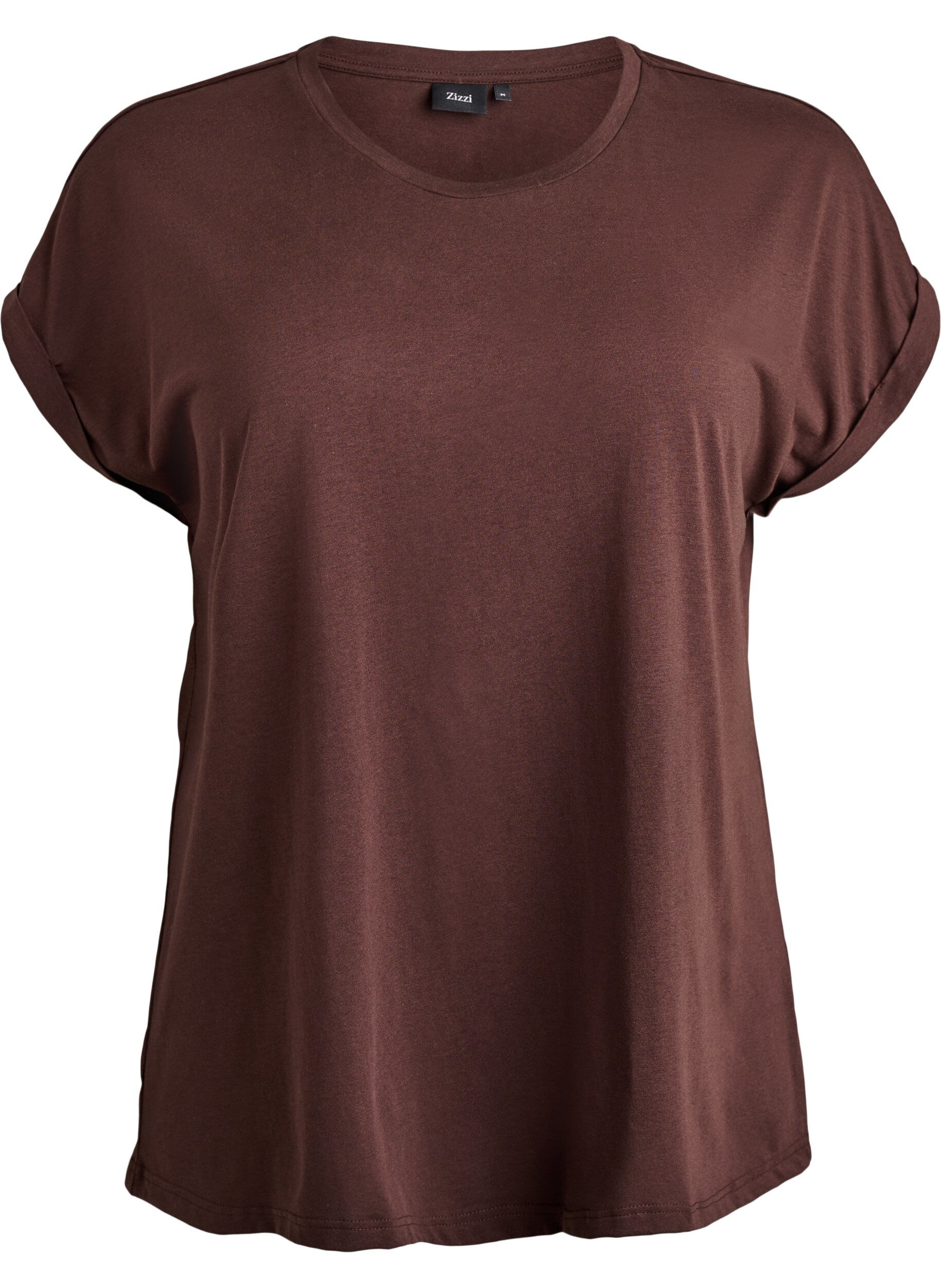ZizziKurz&auml;rmeliges T-Shirt aus Baumwollmischgewebe, Braun, Packshot image number 0