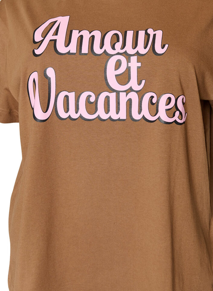 T-Shirt aus 100% Baumwolle mit kurzen &Auml;rmeln und Print, Braun, Packshot image number 2