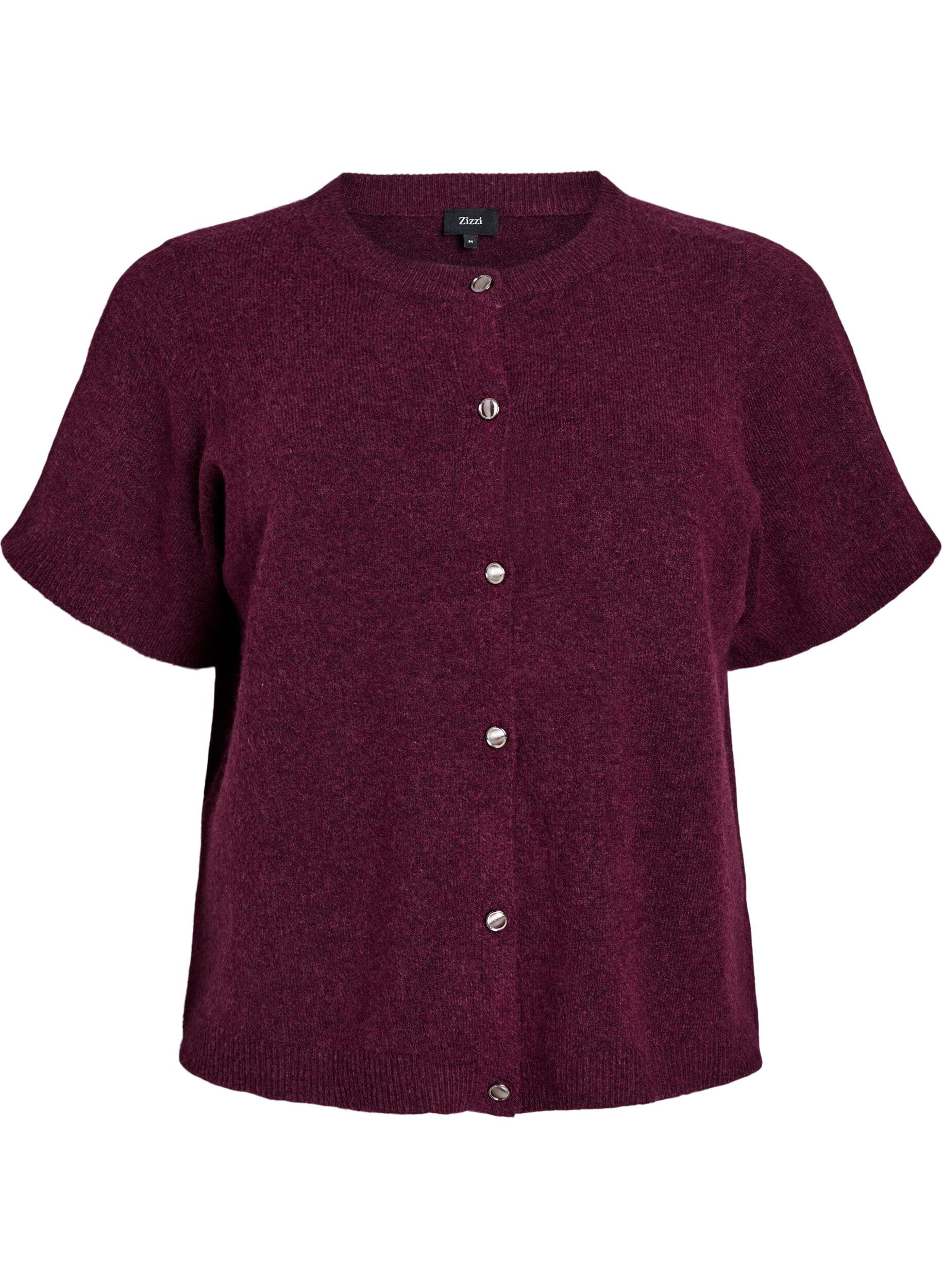 ZizziStrickjacke mit kurzen &Auml;rmeln, Dunkles Bordeaux, Packshot image number 0