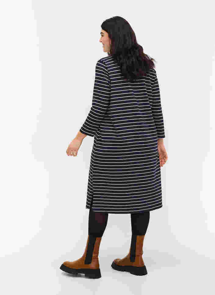 Gestreiftes Baumwollkleid mit Schlitz, Blue Stripe, Model image number 1