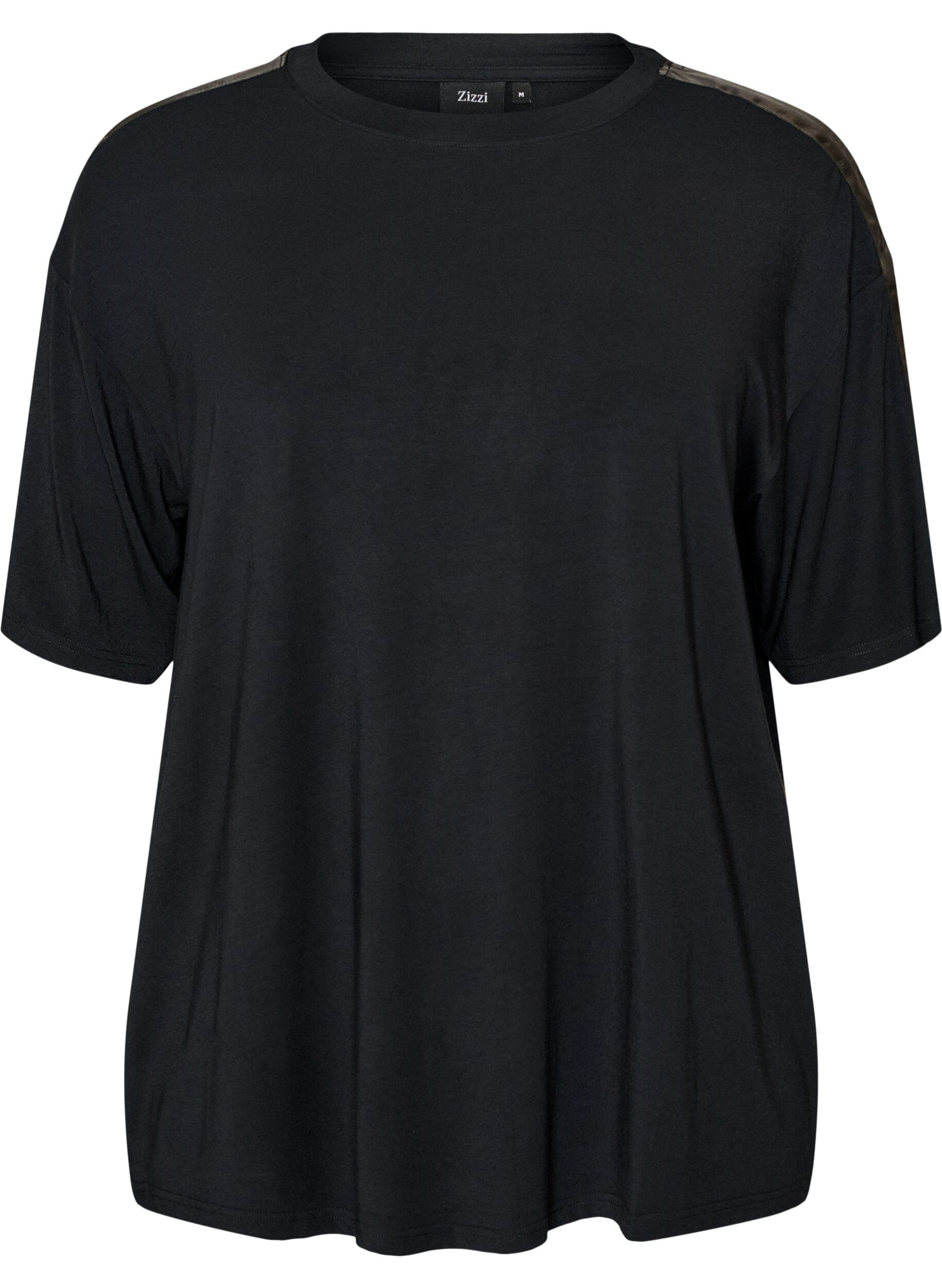 ZizziNacht-T-Shirt aus Modal mit Kontrastband, Schwarz, Packshot image number 0