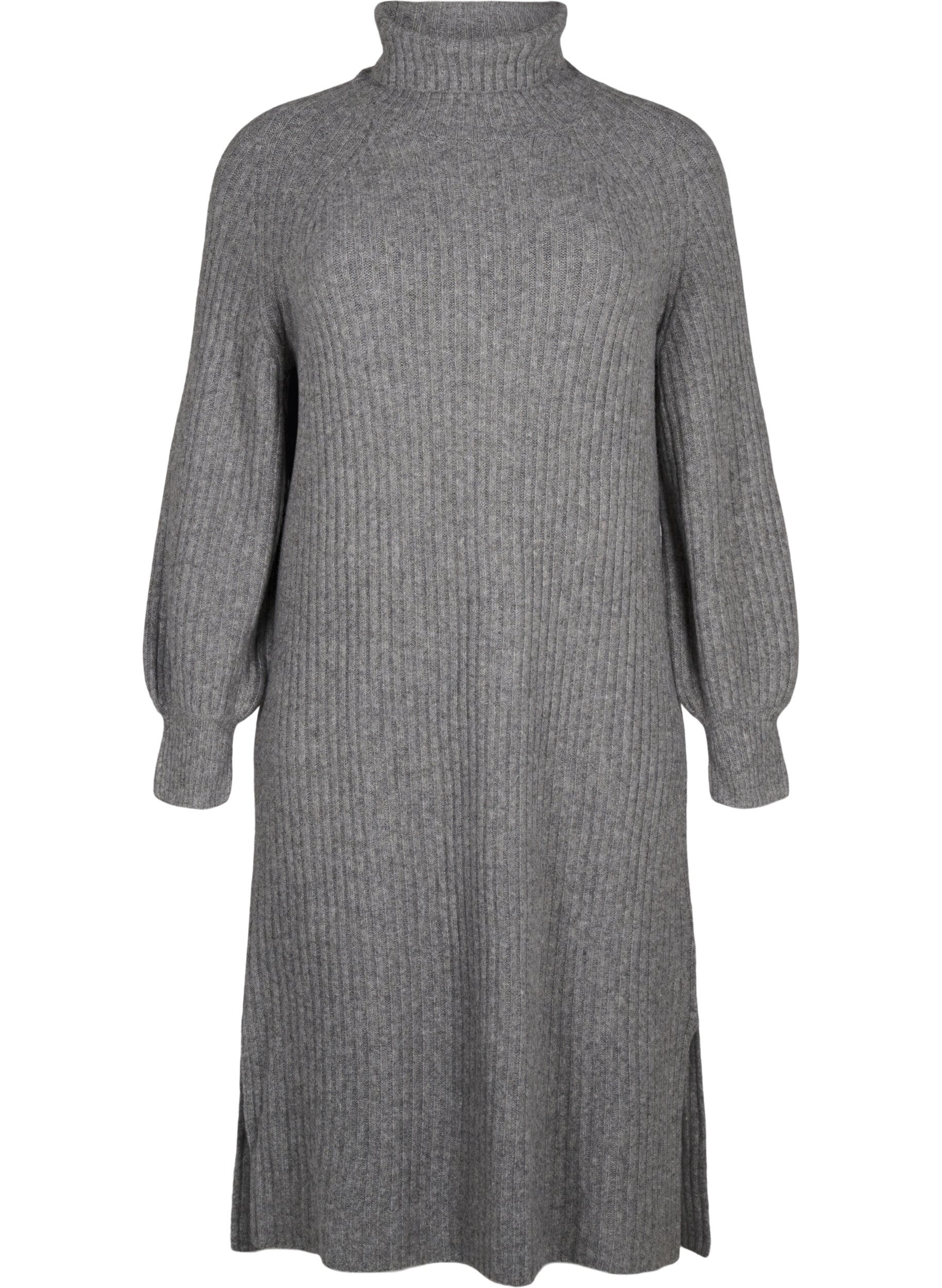 Zizzi Langes Strickkleid mit Rollkragen, Medium Grey Mel., Packshot image number 0