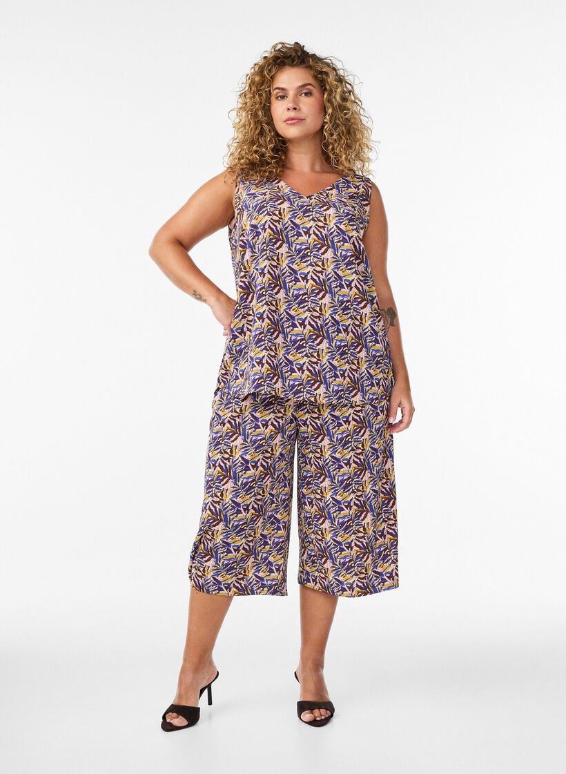 Culotte-Hose mit Print, Beige, Model image number 0