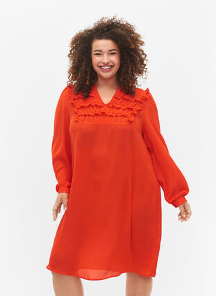 Langes Ärmel Kleid mit Rüschen (GRS), Orange.com, Model image number 0