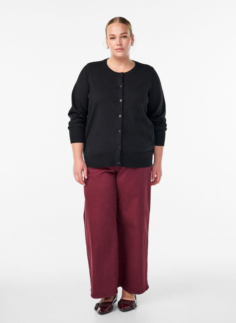 Feinstrick-Strickjacke mit Rundhalsausschnitt, Schwarz, Model image number 1