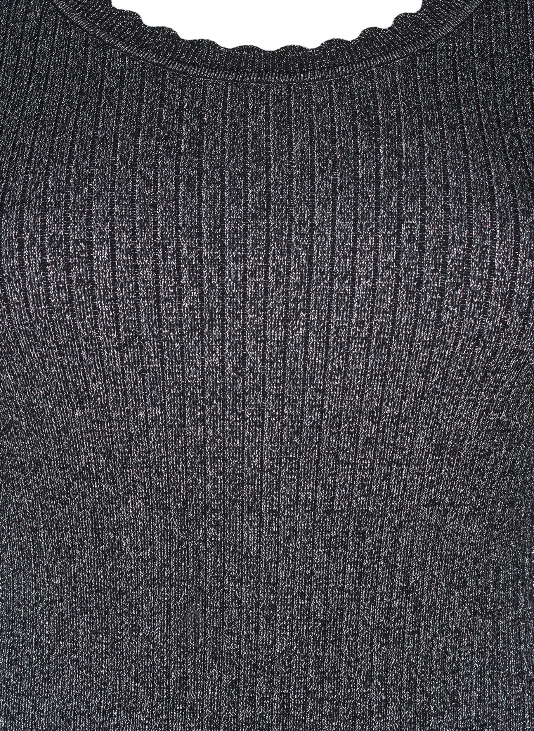 Zizzi Figurbetonte Strickbluse mit Glitzerfaden, Schwarz, Packshot image number 2