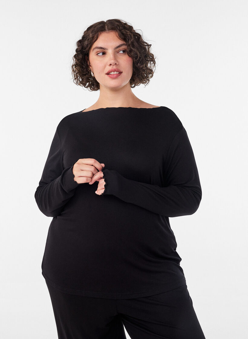 Nacht-Top aus Viskose mit langen &Auml;rmeln, Schwarz, Model image number 0