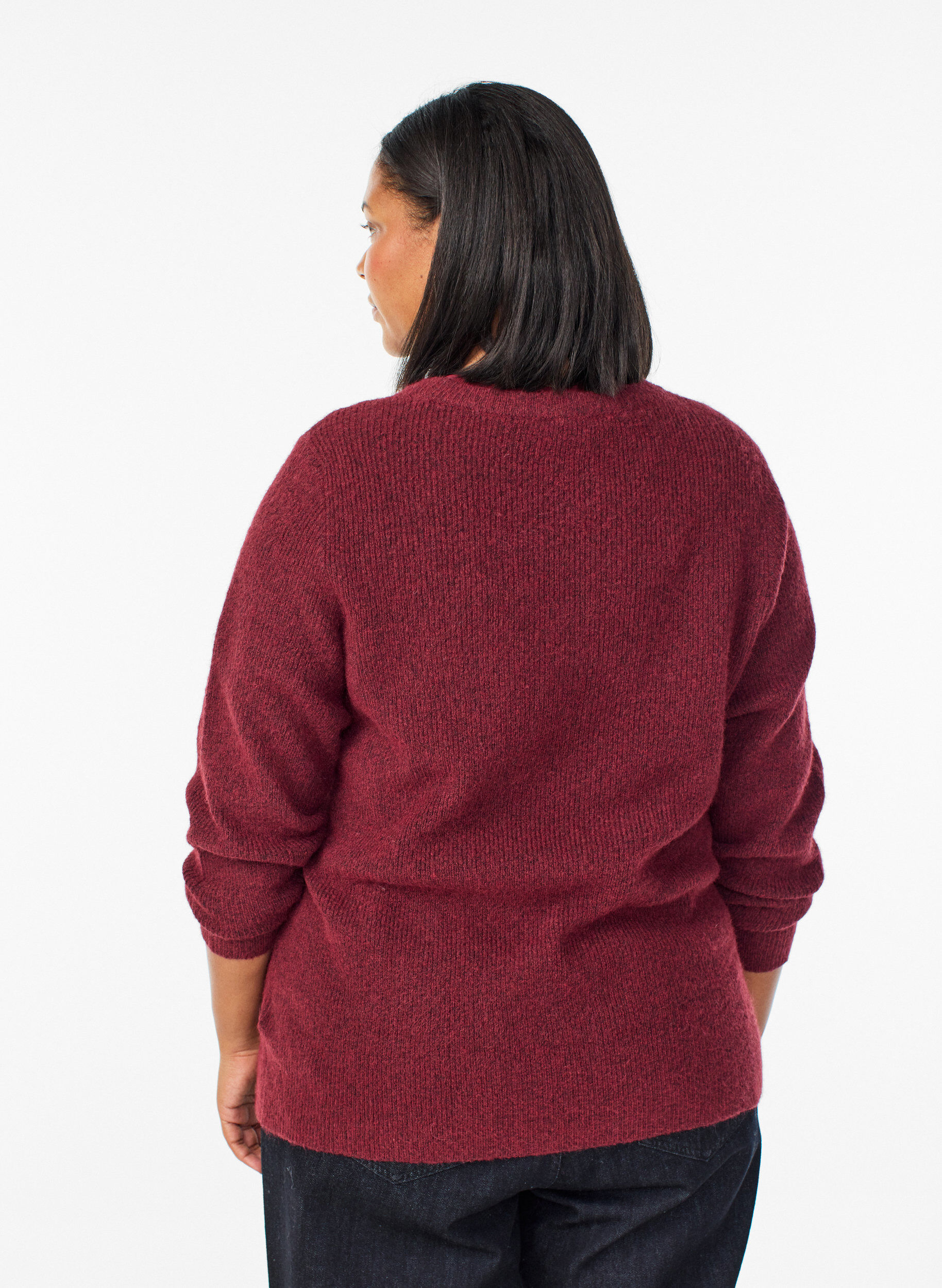 ZizziMelierte Strickbluse mit Rundhalsausschnitt, Rot, Model image number 2