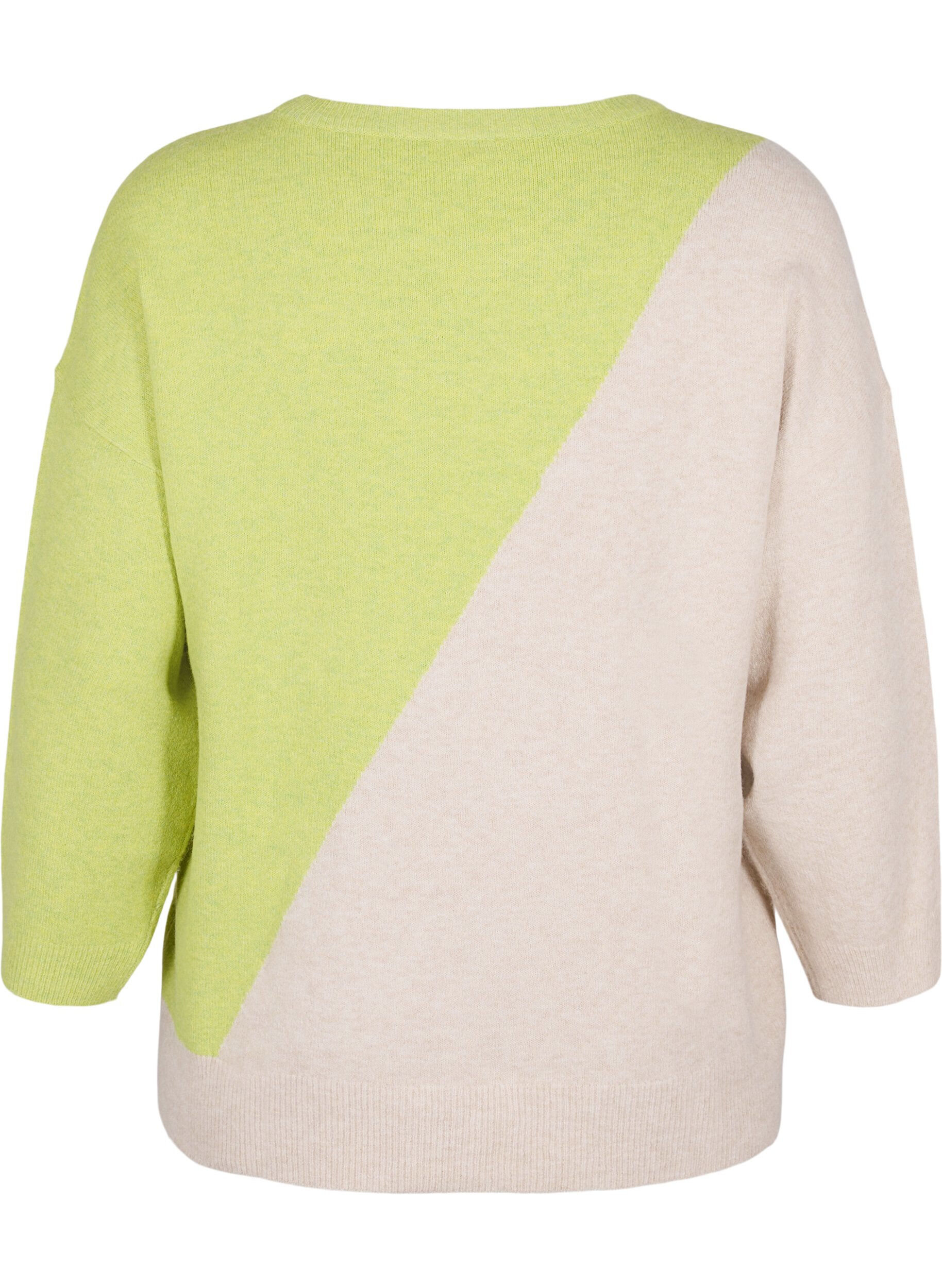 Zizzi Gestrickte Bluse mit Rundhalsausschnitt und Colorblock, Tender Shoots Comb, Packshot image number 1
