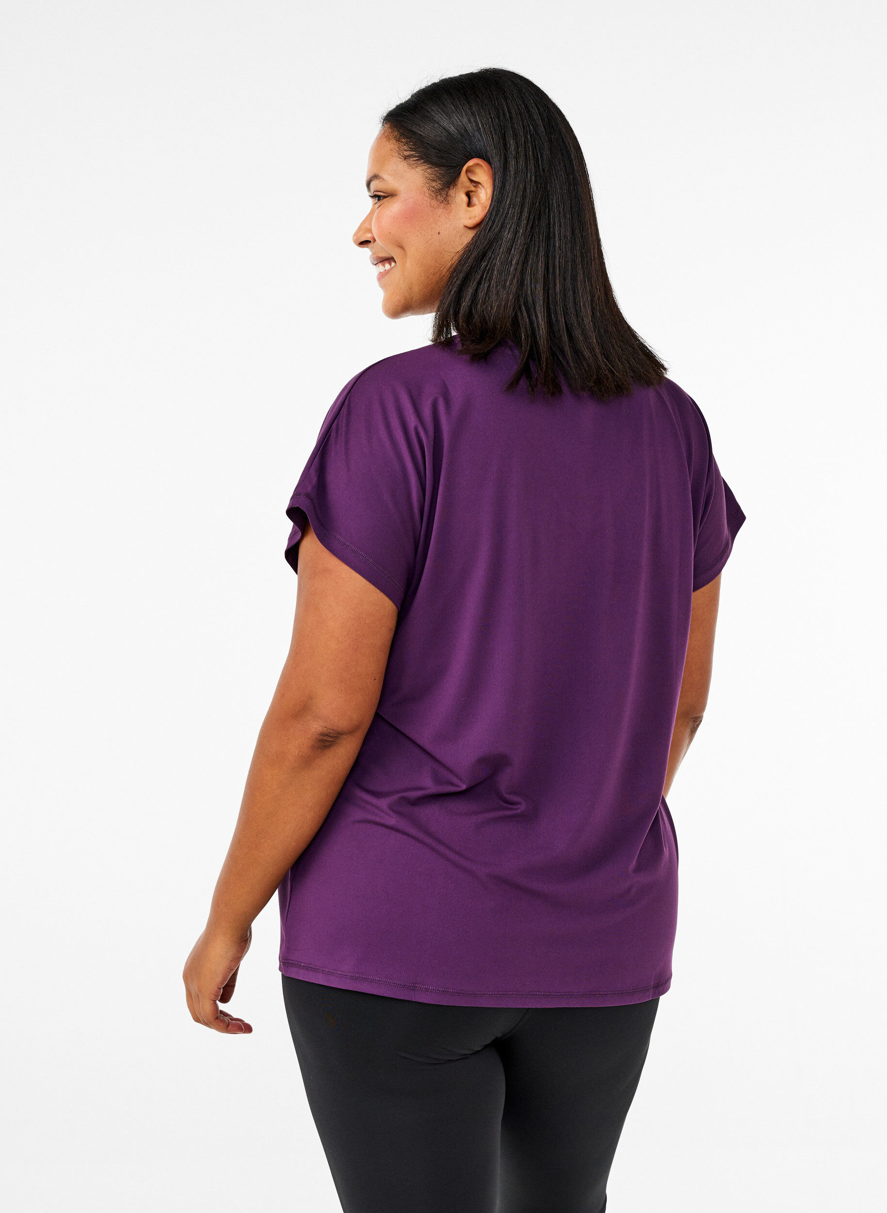 ZizziLockeres Trainings-T-Shirt mit V-Ausschnitt, Lila, Model image number 2