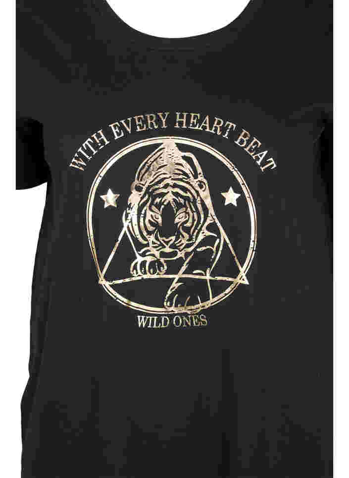 Langes Baumwoll-T-Shirt mit kurzen Ärmeln, Black Tiger w. Foil, Packshot image number 2