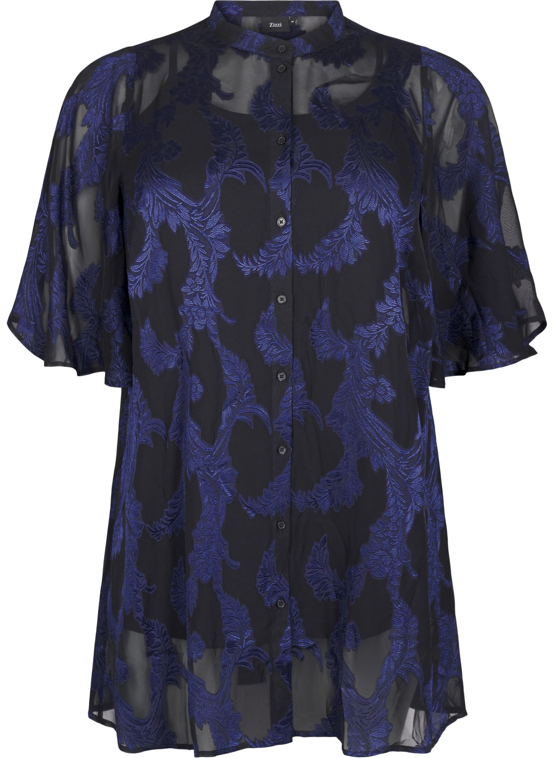 Zizzi Tunika aus Chiffon mit Jacquardmuster, Evening Blue, Packshot image number 0