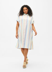 Langes Hemd aus Baumwollmischung mit Leinen, Multi Color Stripe, Model