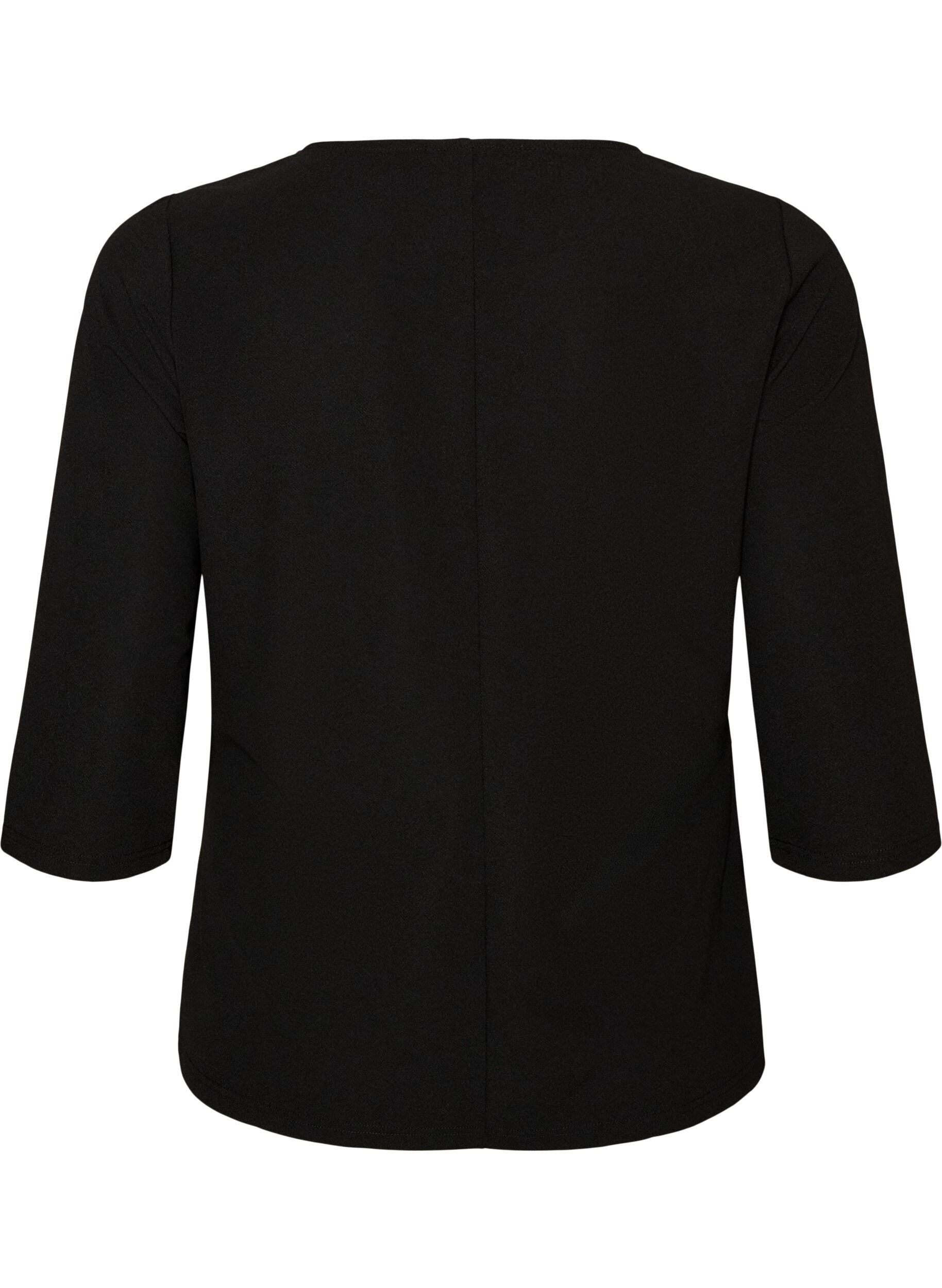ZizziBluse mit asymmetrischer Drapierung und 3/4-&Auml;rmeln, Schwarz, Packshot image number 1
