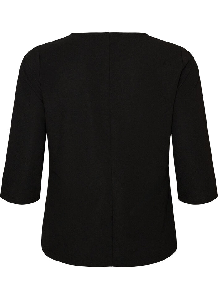 Bluse mit asymmetrischer Drapierung und 3/4-&Auml;rmeln, Schwarz, Packshot image number 1