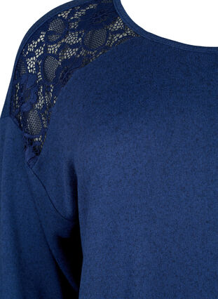 Bluse mit 3/4-Ärmeln und Spitzendetail, Medieval Blue Mel., Packshot image number 2