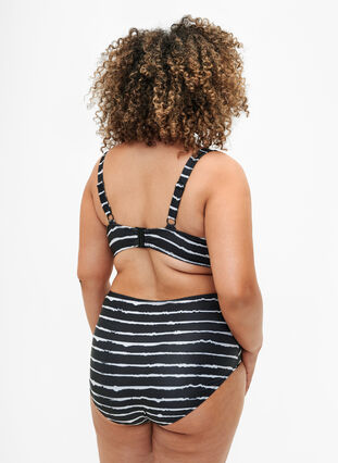 Bikini-Unterteil mit Streifen und hoher Taille, Black White Stripe, Model image number 1