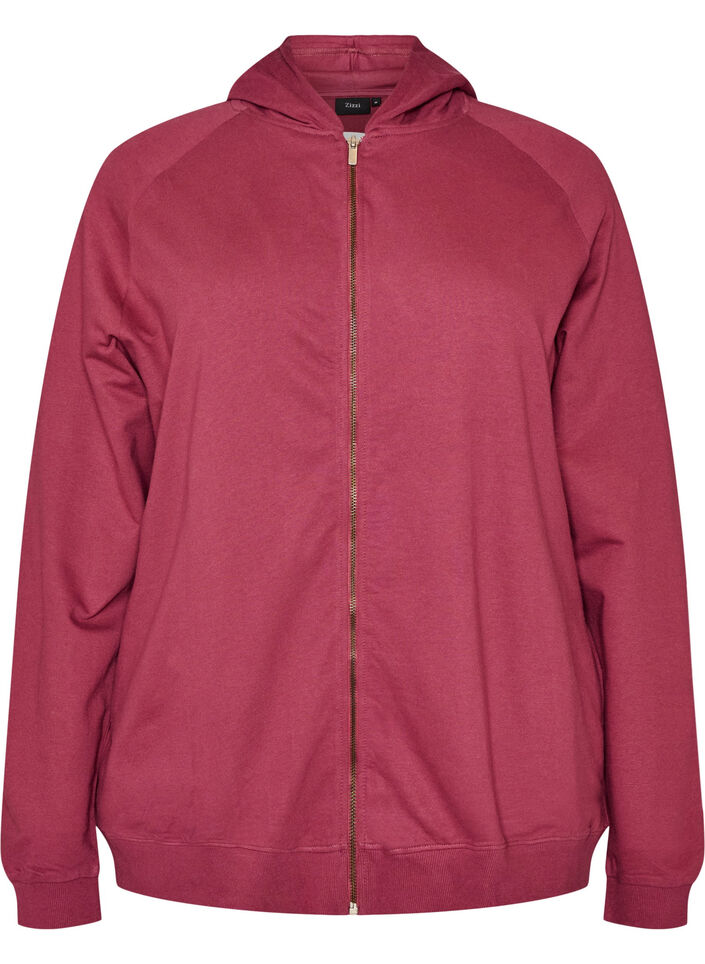 Hoodie mit Rei&szlig;verschluss und R&uuml;ckendruck, Rot, Packshot image number 0