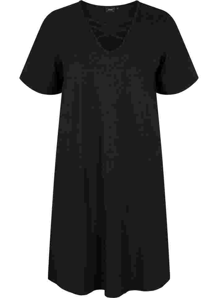 Kurzärmeliges Nachthemd mit V-Ausschnitt, Black, Packshot image number 0