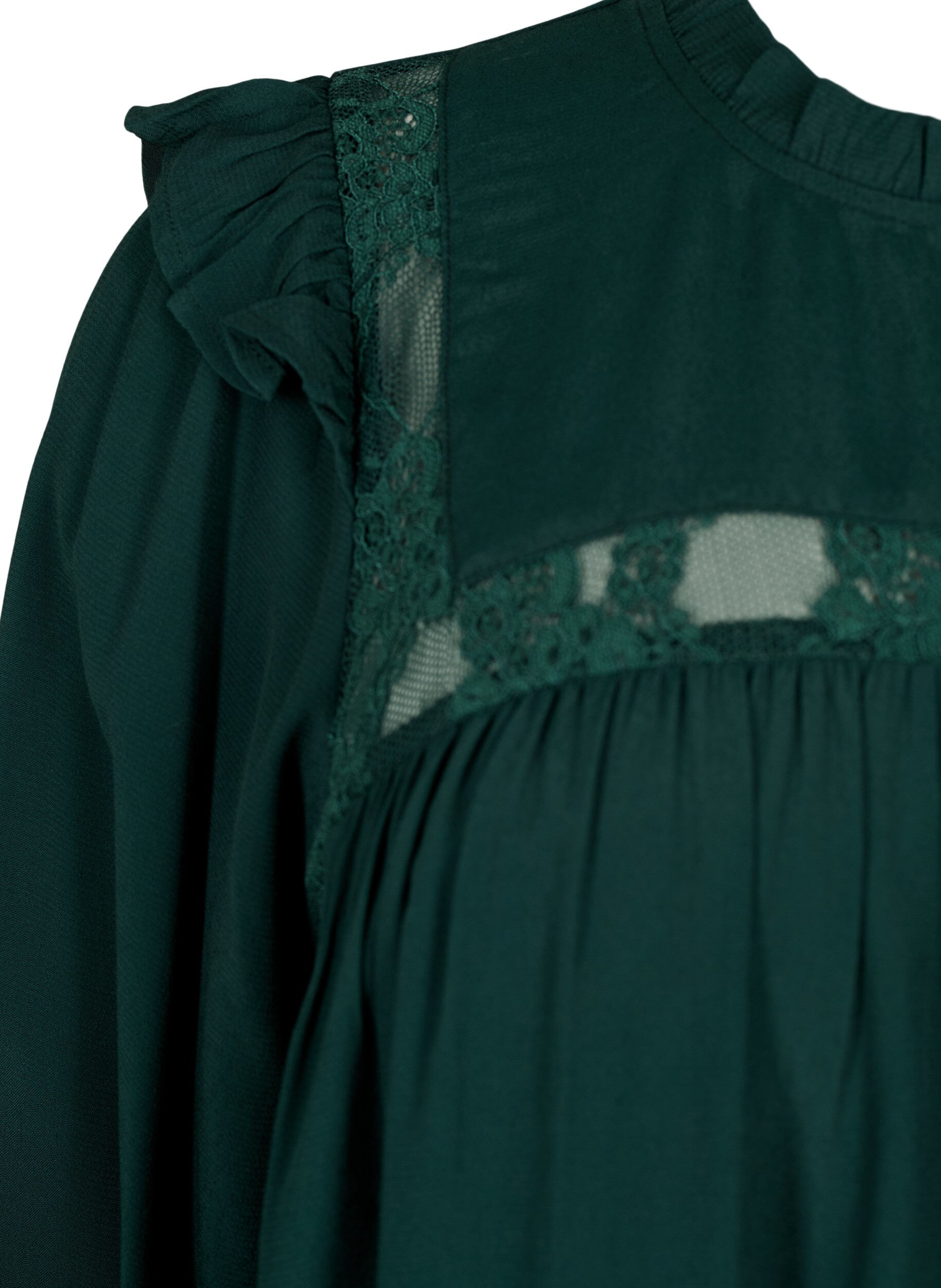 Zizzi Bluse aus Viskose mit R&uuml;schen und Spitze, Scarab, Packshot image number 3
