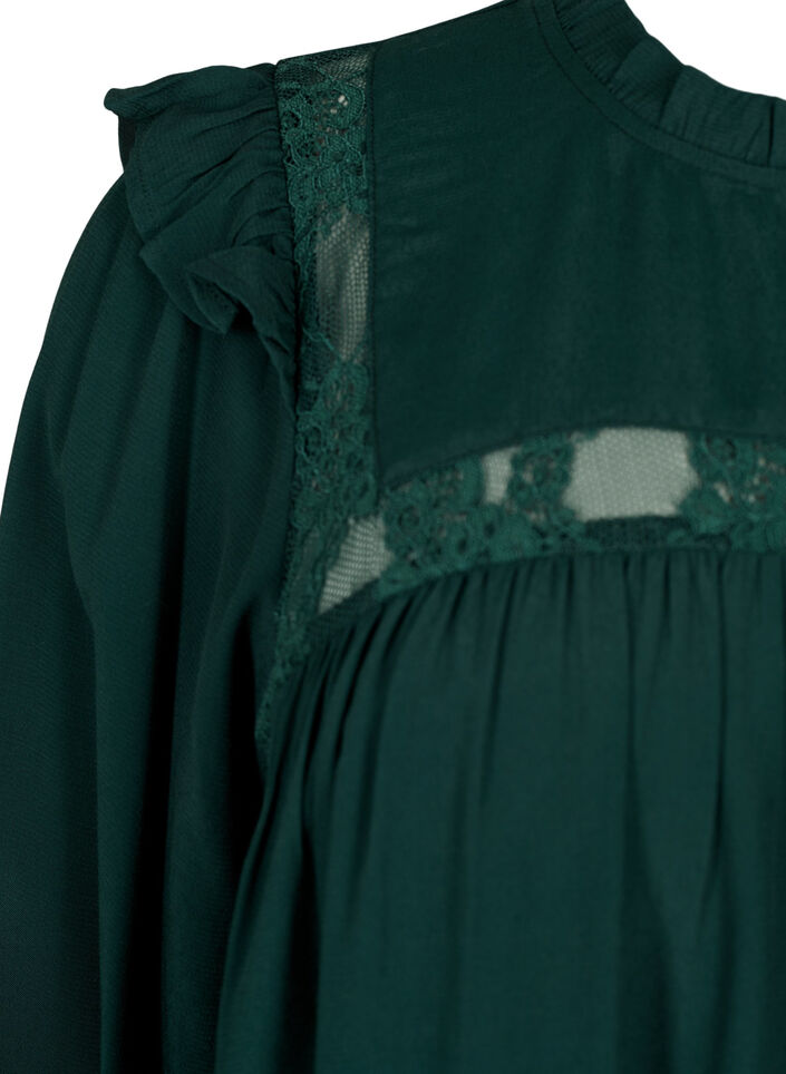 Bluse aus Viskose mit Rüschen und Spitze, Scarab, Packshot image number 3
