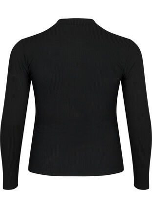 Langärmelige gerippte Bluse mit Lochdetails, Black, Packshot image number 1