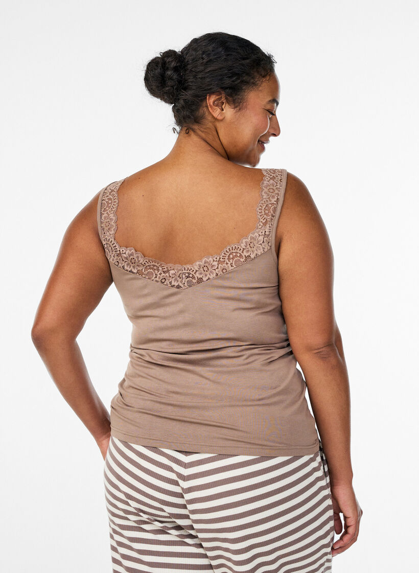 Top aus Viskose mit Spitze, Beige, Model image number 2